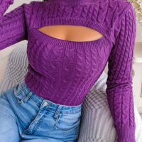 Дамски пуловер с изрязан дълъг ръкав с кръгло деколте, 3цвята - 023, снимка 12 - Блузи с дълъг ръкав и пуловери - 39894802