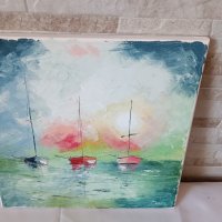 Картина "Лодки" - маслени бои на платно - 30/30см, снимка 4 - Картини - 39435708