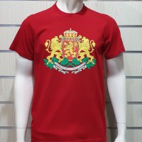 Нова мъжка червена тениска с релефен трансферен печат Герб на България, снимка 8 - Тениски - 29889507