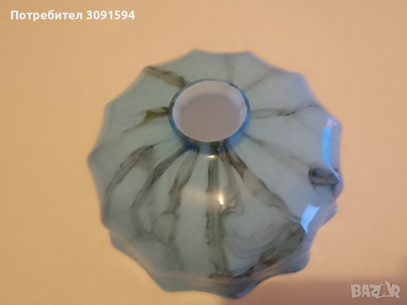 1920г-1930г Арт Деко абажур за лампа полилей двопластово къдраво стъкло, снимка 1