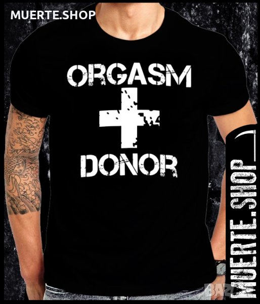 Черна тениска с щампа ORGASM DONOR, снимка 1