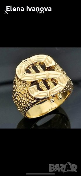 Уникален масивен пръстен от медицинска стомана с 14 к златно покритие, снимка 1