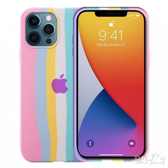 Силиконов калъф гръб кейс Silicone Case за Apple - iPhone 11 (6.1), Многоцветен, Розова дъга, снимка 1