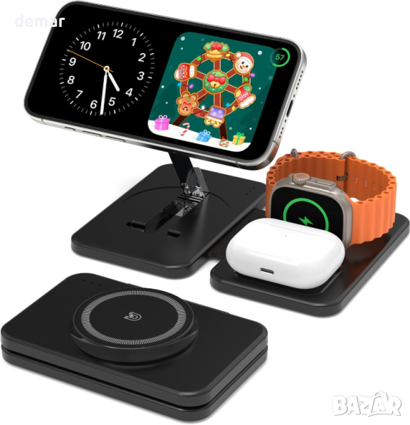 GEEKERA Зарядно MagSafe, 3 в 1 Безжична зарядна станция за iPhone, снимка 1