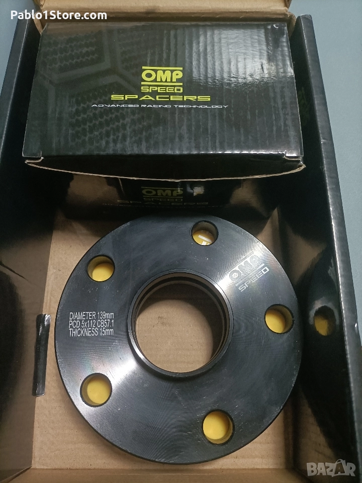 Фланци за джанти комплект от 2 OMP 15MM 5X112 57.1 M14X1.5 CONIC+14X1.5 BALL , снимка 1