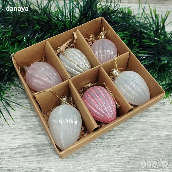 4246 Комплект цветни коледни играчки за елха, 6 броя, снимка 1