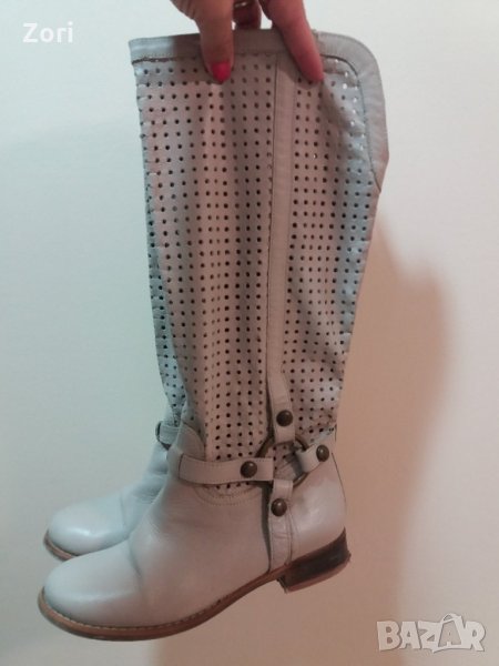 -20% ЛЕТНИ светлосиви ботуши с лазерна перфорация от ЕСТЕСТВЕНА КОЖА  - 36 номер, снимка 1