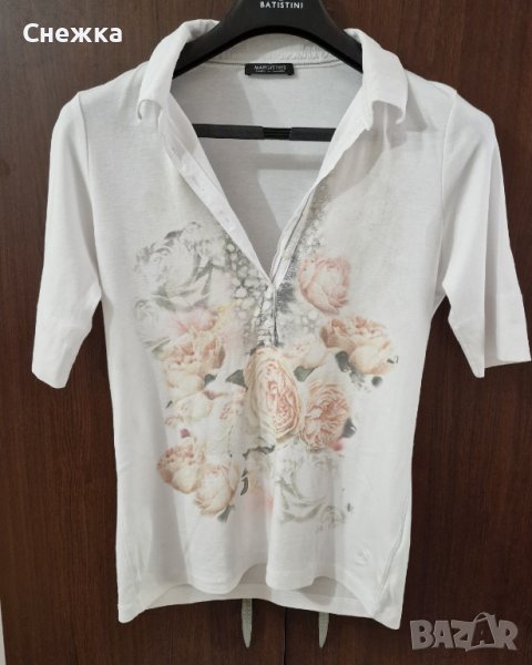 Бяла памучна тениска с яка, снимка 1