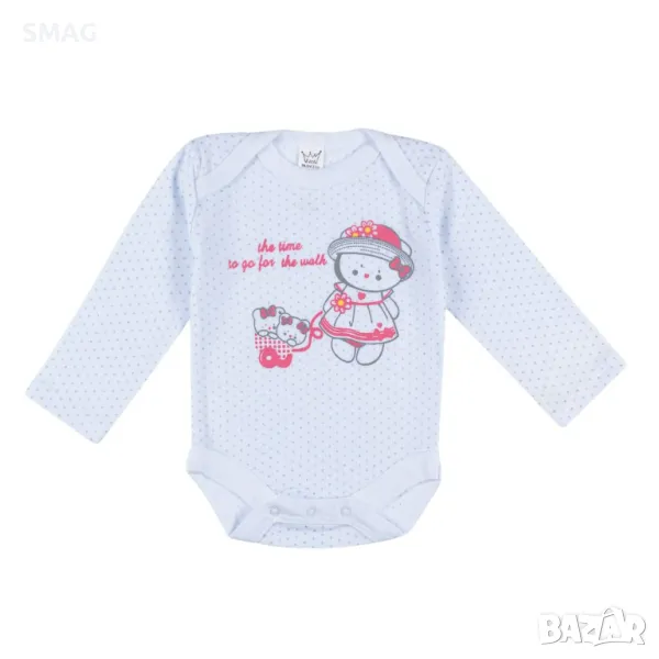 Бебешко памучно боди за момиче Бяло сребристо блясък на точки Плюшени мечета S_1170703, снимка 1