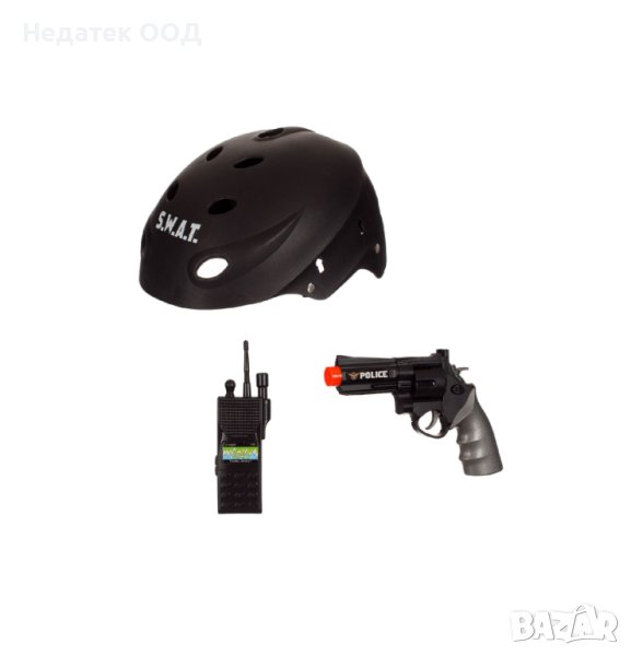 Детска черна каска, SWAT, с револвер и безжична връзка, снимка 1