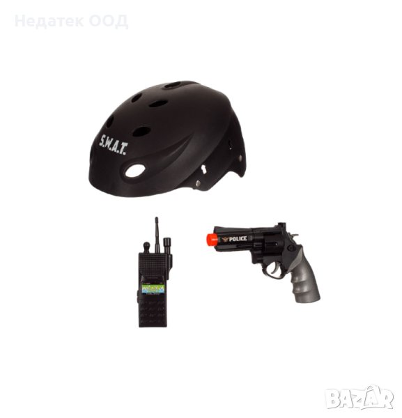 Детска черна каска, SWAT, с револвер и безжична връзка, снимка 1