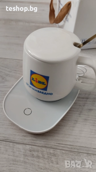 Комплект керамична чаша, с подгряване, 350 мл, бяла, снимка 1