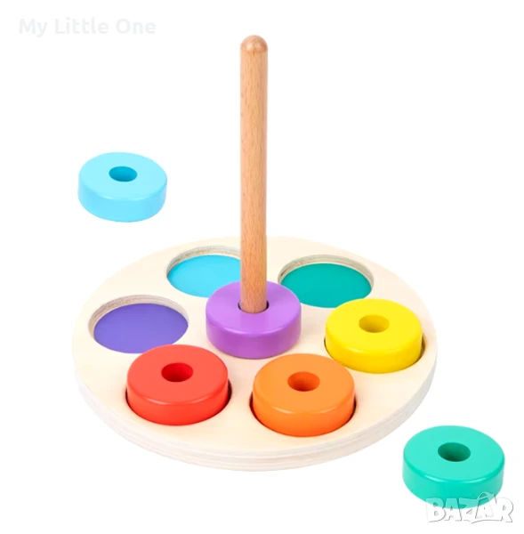 Дървена цветна нанизка, снимка 1