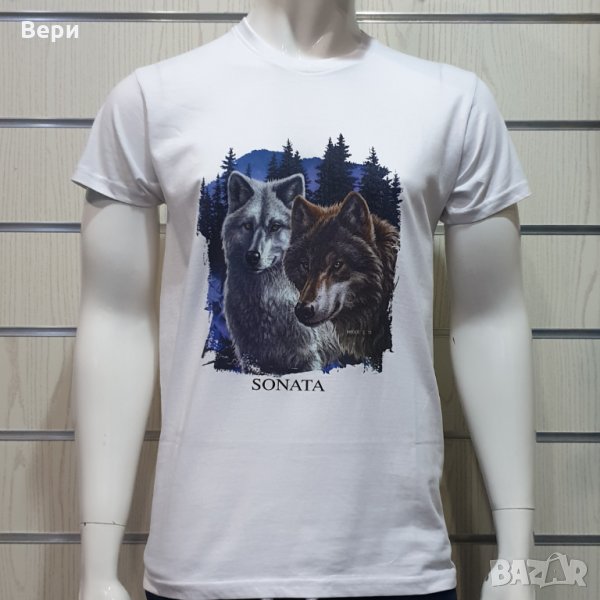 Нова мъжка тениска с трансферен печат Два вълка, Серия вълци, снимка 1