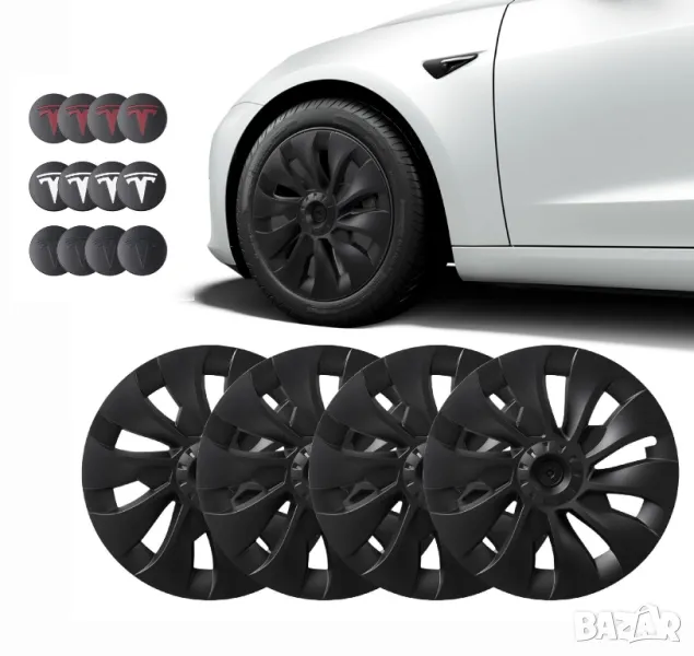 18" Тасове за Tesla model 3, ABS черен мат с капачки в 3 цвята, снимка 1