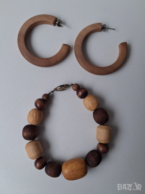 Гривна и обеци изработени от дърво, снимка 1