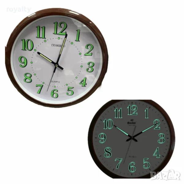 Стенен светещ часовник – Кръгъл, кафяв, безшумен / 30см, снимка 1
