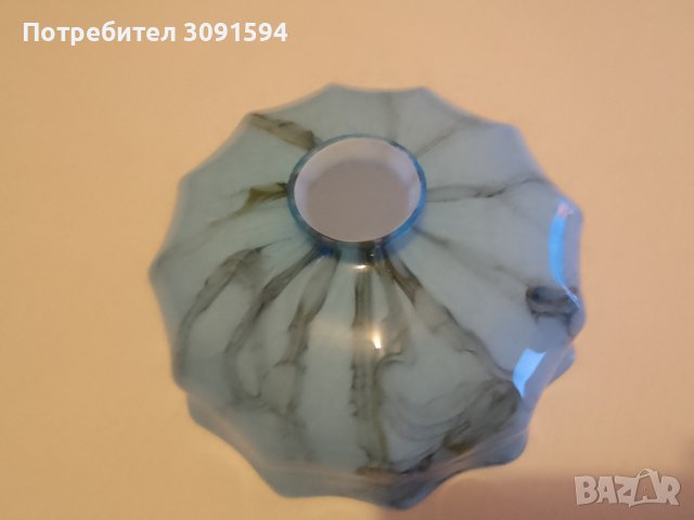 1920г-1930г Арт Деко абажур за лампа полилей двопластово къдраво стъкло