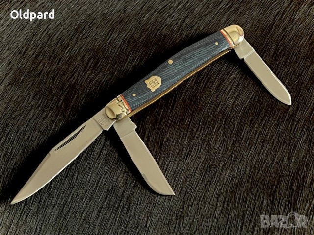 Колекционерски джобен сгъваем нож с три остриета RR Stockman Denim Micarta. (RR2344), снимка 3 - Ножове - 44296644