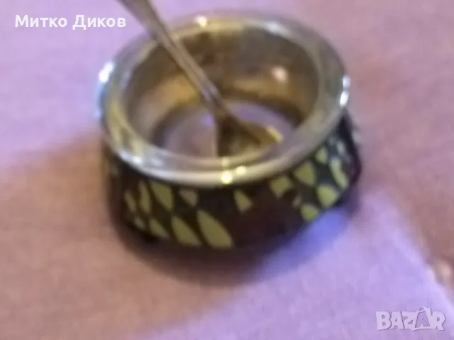 РЯДКА РУСКА СОЛНИЦА съдче за хайвер Н-36мм и фи 65 и56мм Емайл Мелхиор СССР с лъжичка 75мм, снимка 5 - Колекции - 49470379