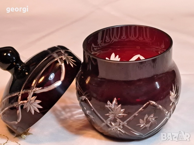 кристална захарница Bohemia рубинен кристал 29/3, снимка 2 - Аксесоари за кухня - 52294081