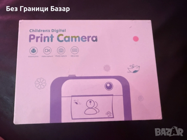 Нов розов Детски фотоапарат с моментален печат и HD дисплей Фотопринтер