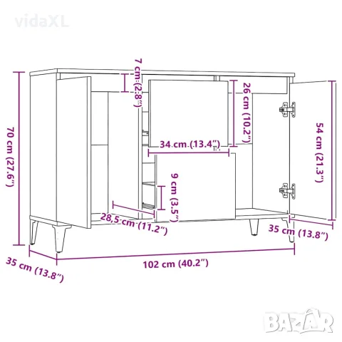 vidaXL Сайдборд, дъб сонома, 102x35x70 см, инженерно дърво, снимка 7 - Бюфети - 56147828