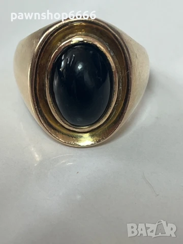 Златен пръстен 14 карата ръчна изработка с черен оникс, снимка 11 - Пръстени - 50653300