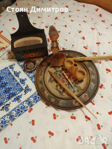 Стари-нови старинки, здрави,покривки,дървена рисувана чиния,лъжица,вретено,солница,кутия рисувана кр, снимка 5 - Колекции - 55717296