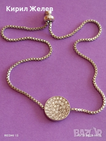 Боло гривна стерлингово сребро с кръгъл диск инкрустирани кристали 33900, снимка 6 - Гривни - 52834790