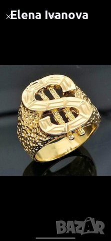 Уникален масивен пръстен от медицинска стомана с 14 к златно покритие