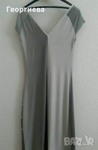 Красива сива рокля с ефектен принт и гръцко деколте, снимка 6 - Рокли - 30073157
