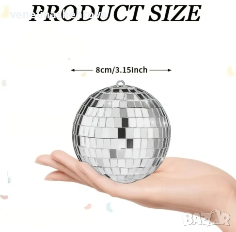 8см. сребриста огледална диско топка топки за декорация на торта парти , снимка 2 - Други - 53895473