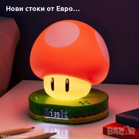Super Mario Bros Дигитален будилник с гъби с включен звук на играта и светене на нощна светлина, снимка 3 - Настолни лампи - 49531733