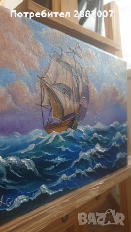 Морска картина,маслени бои върху платно с дървена подрамка , снимка 4 - Картини - 30845396