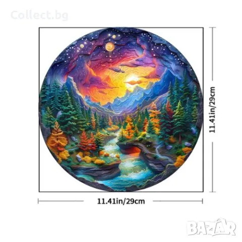 Дървен пъзел - Залез в планината, снимка 3 - Пъзели - 49001792