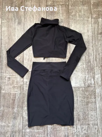 Wow нов секси елегантен черен сет комплект костюм от две части топ пола висока талия еластичен , снимка 2 - Комплекти - 49328747