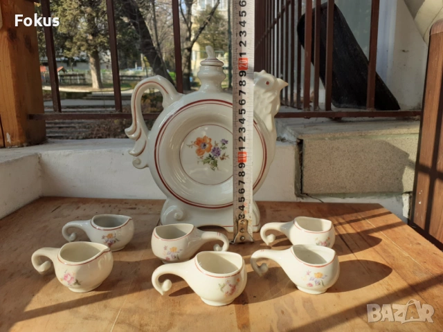 Български порцелан -сервиз за греяна ракия с кратунки Уникат, снимка 3 - Антикварни и старинни предмети - 53267334