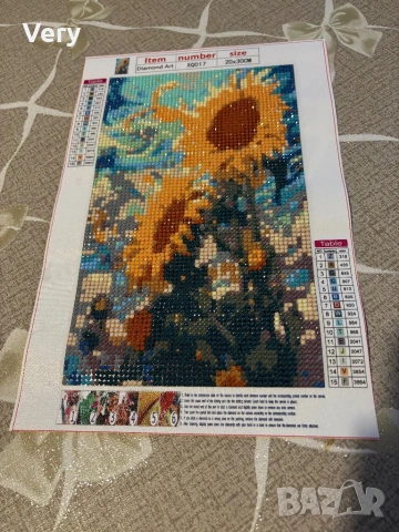 5D диамантен гоблен,ръчно налепен с кръгли камъчета!Слънчогледи.Р.р:20Х30см.Цена:35,20лв. или 18€., снимка 2 - Гоблени - 53022826