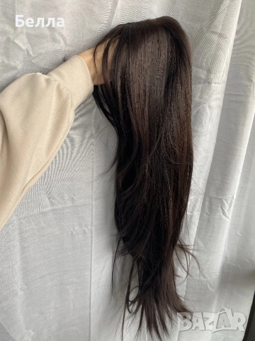 НОВА Кафява естествена перука! 100% високо качество, снимка 3 - Аксесоари за коса - 54045567