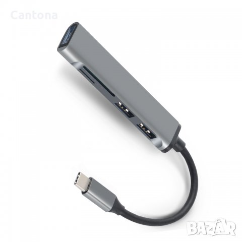 USB C Hub 5 в 1 USB-C към 3хUSB 3.0, SD/TF четец на карти, снимка 2 - Други - 39247945