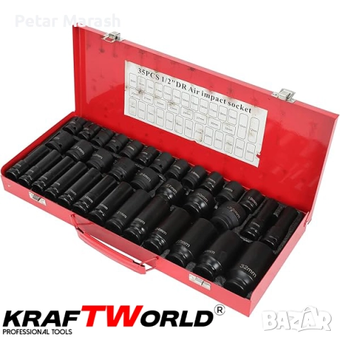 Комплект ударни вложки 35 части KraftWorld – 1/2″, 8–32 мм, шестостенни, снимка 5 - Други инструменти - 51452293