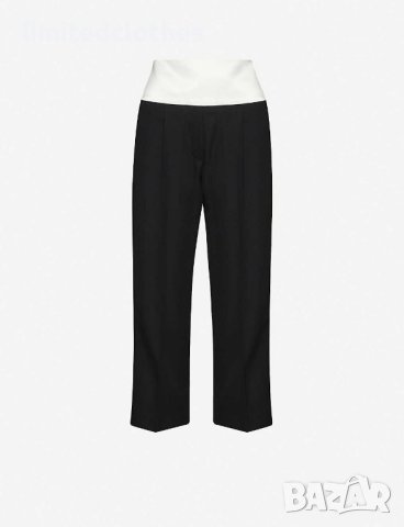 GIVENCHY Black Contrasting Band Cropped Straight High-Rise Wool Дамски Панталони size 42, снимка 2 - Панталони - 42320117