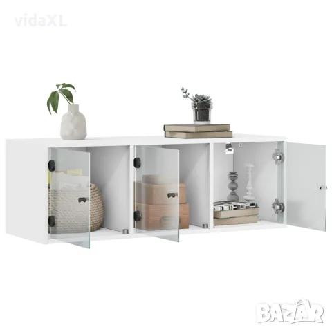 vidaXL Стенен шкаф със стъклени врати, бял, 102x37x35 см, снимка 5 - Шкафове - 56148143