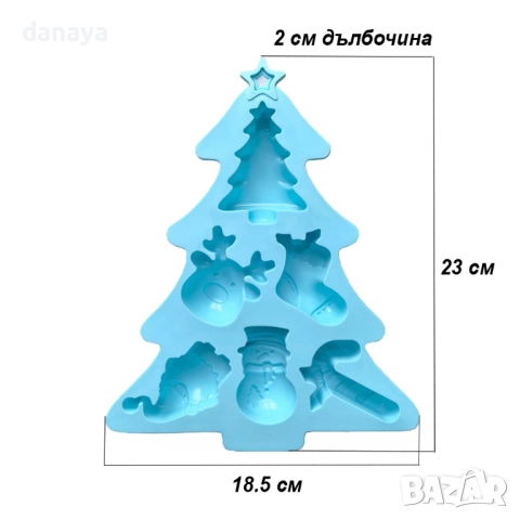 6111 Силиконов молд Елха с 6 коледни форми за сладки, снимка 6 - Форми - 51608461