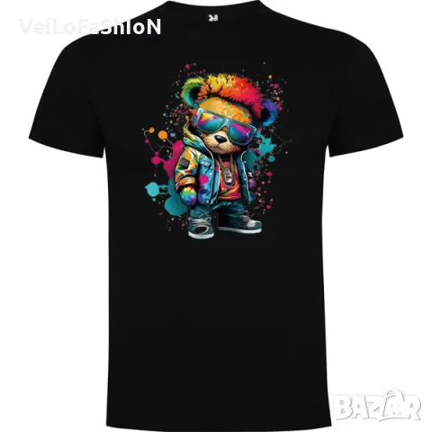 Нова мъжка тениска с Мече - Hip Hop (RALPH BEAR) в черен цвят, снимка 2 - Тениски - 47330380