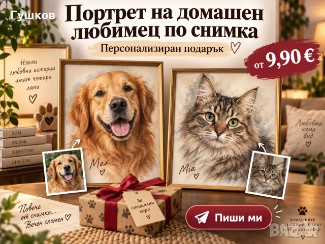 Портрет на домашен любимец по снимка - персонализиран подарък