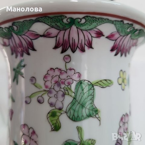 Ръчно рисувана азиатска ваза, произведена в Макао., снимка 8 - Антикварни и старинни предмети - 38100432