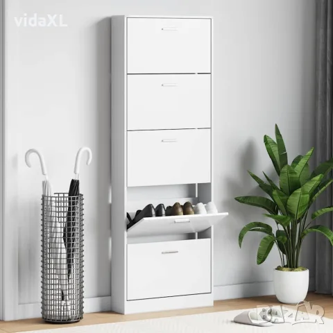 vidaXL Бял дървен шкаф за обувки с 5 отделения, снимка 2 - Шкафове - 56146366