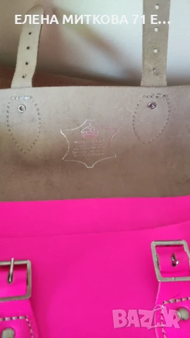Маркова английска чанта от естествена кожа в неоново розово нова, снимка 7 - Чанти - 50760586